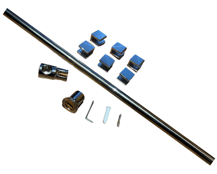 Shower Glass Stabilizer Kit - 1m Tube (19mm), Wall Mount Bracket &amp; Clamps