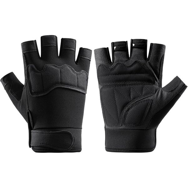 QYNIAL Fingerless Outdoor Glove Knuckle Protection Cycling Motorcycle Glove