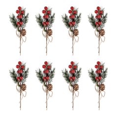 Christmas Berries Decor 8 PCS Artificial Pine Cones Branch Craft