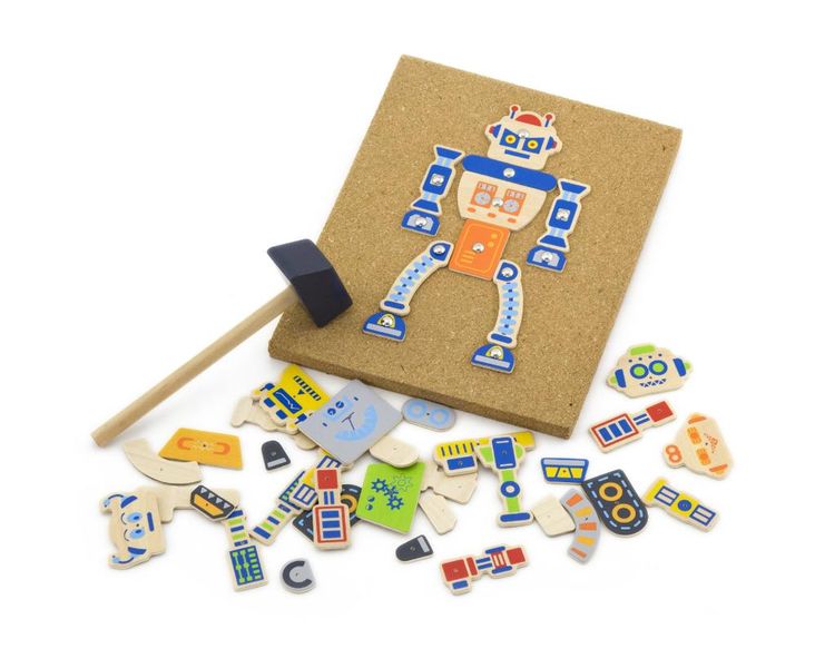 Wooden Tack Zap Hammer Game - Robots