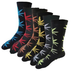 Mens Socks - Pack of 6 Pairs Black Cannabis Socks for Men Ganja Style