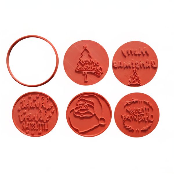 Christmas Fondant Stamp Set - 5 Piece Round Embossing Stamps (6 cm)