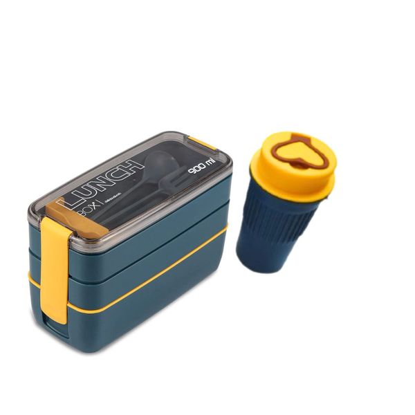 Bento 3 Layer Blue Lunch Box With Bottle