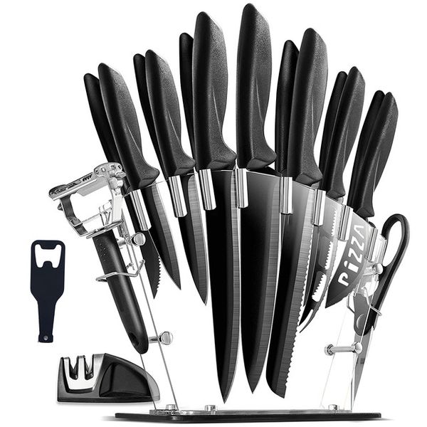 18 Piece Stainless Steel Kitchen Knife Set &amp; Stand- Black Carbon Pro 3CR13