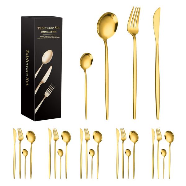 24Pcs Stainless Steel Flatware Set Cutlery Set Spoons and Forks- Gold