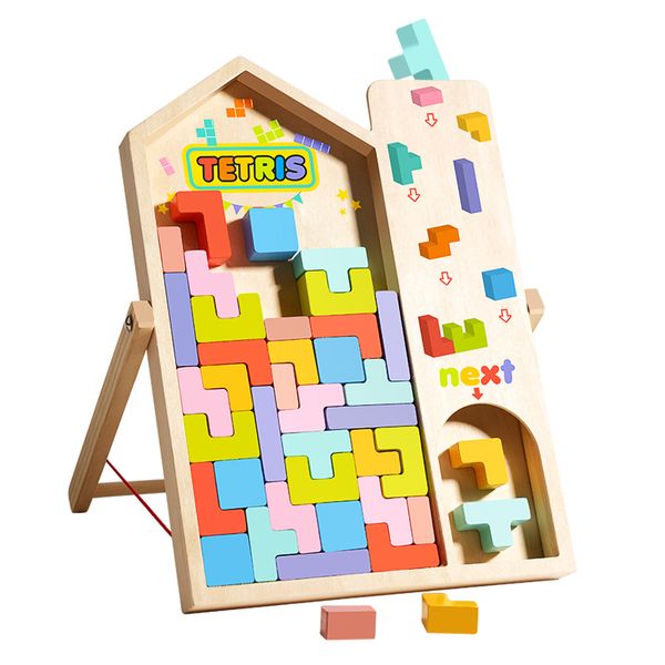 3D Tetris Puzzle Blocks Multi functional Wooden Assembly Toy