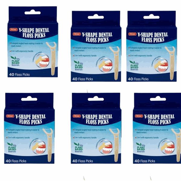Pack of 6-Tooth Dental Floss Y-Shaped Picks 40Piece