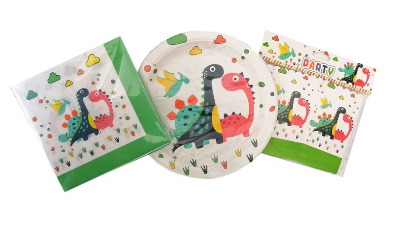 Dinosaur Party Set - Plates, serviettes and party boxes (10 Guests)