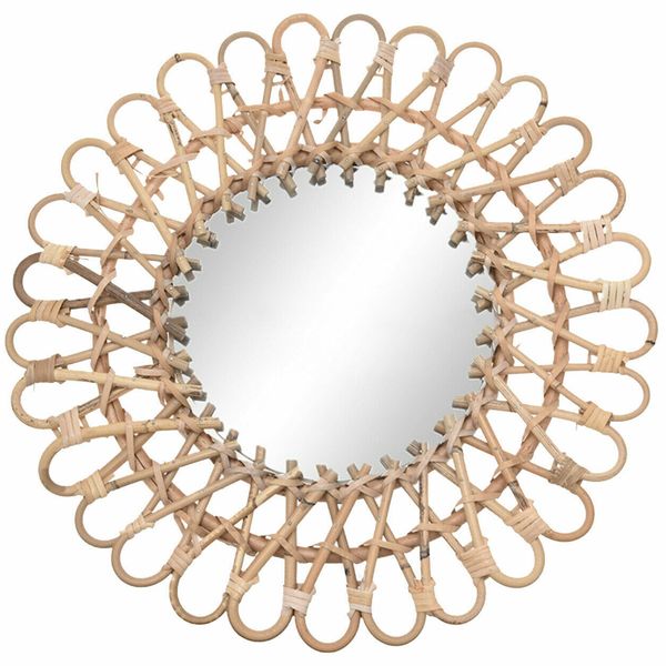 Natural Woven Rattan Layered Flower Mirror Wall Ornament - 40cm
