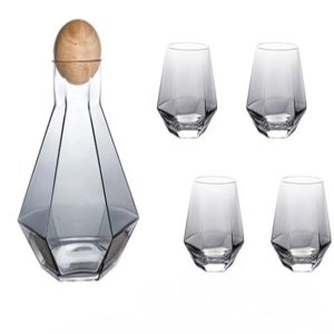 Set of 5 Glass Decanter &amp; Whiskey Glass - Grey