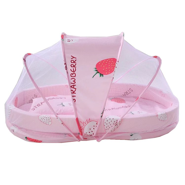 Portable Newborn Sleep Mattress Anti Mosquito Net Bed - Strawberry Design