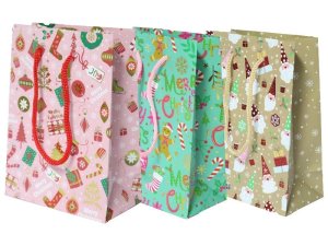 3PC Small Christmas Gift Bags - 3 Assorted Designs, 18x8x23cm