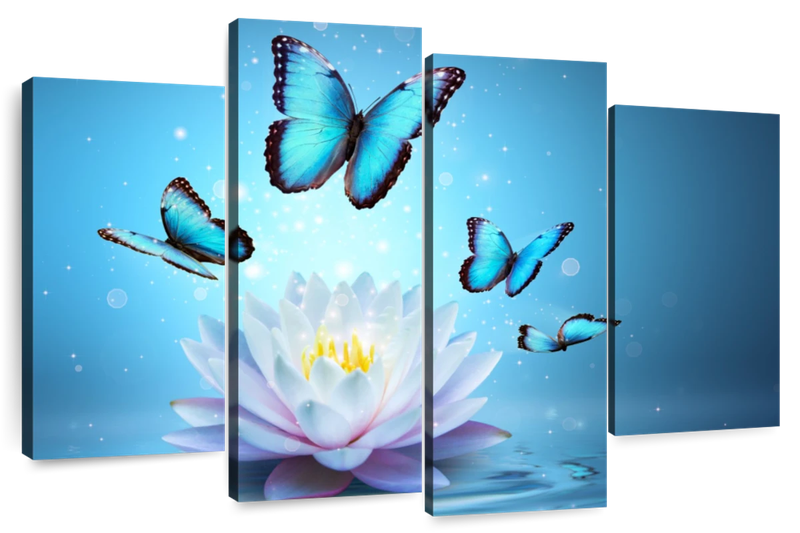 Canvas Art - Utopia Butterfly 4 Piece Canvas Wall Art For Living Bedroom
