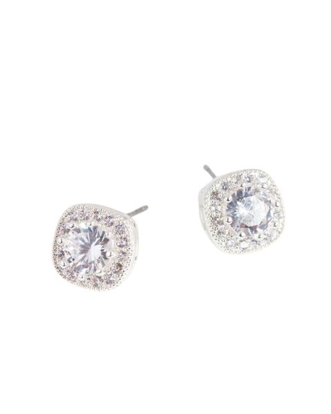 Silver Cubic Zirconia Vintage Pave Stud Earrings