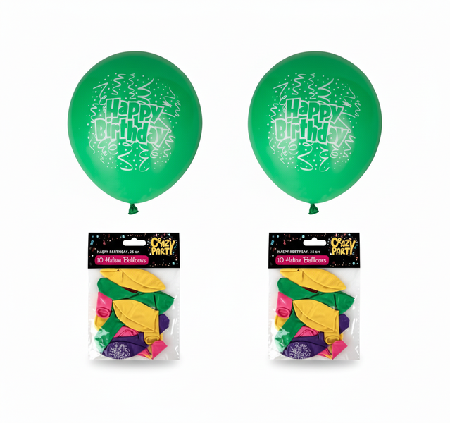Crazy Party Helium Balloons 10 Piece Mixed Colour Set for - 2 Pack