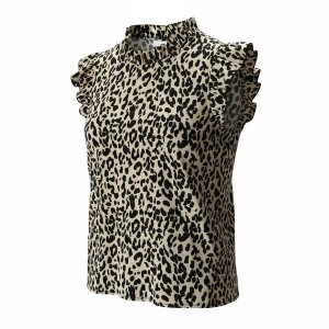 Women's Sleeveless Leopard Print High-Neck Blouse