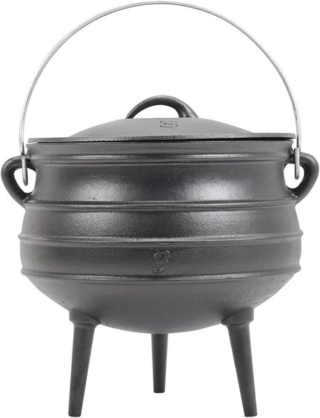 Pre-Seasoned African Potjie Pot with Lid,3 Long Legs Cauldron