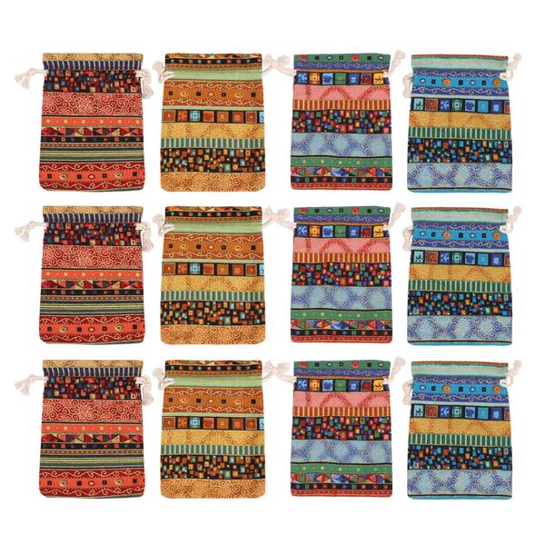 12pc Egyptian Jewelry Coin Pouch Print Drawstring Gift Bag Purse