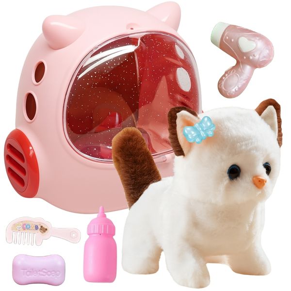 Pet Kitten with Carrier- Toys for Girls &amp; Toddlers - Cat Plush Toy