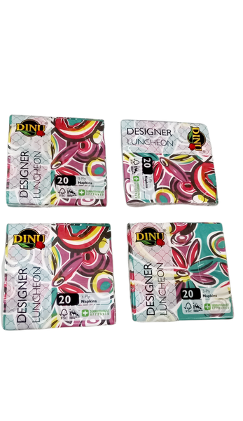 Dinu - 3 Ply Printed Serviettes -20 X 4 Pack Fantasy Flowers