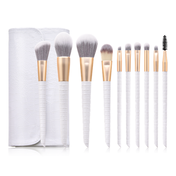 10-Piece White Ombre Makeup Brush Set with Pouch