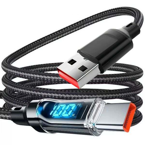 USB-C to USB-A 2.0 Fast Charger Cable, Type C Charging Power Cord - Black