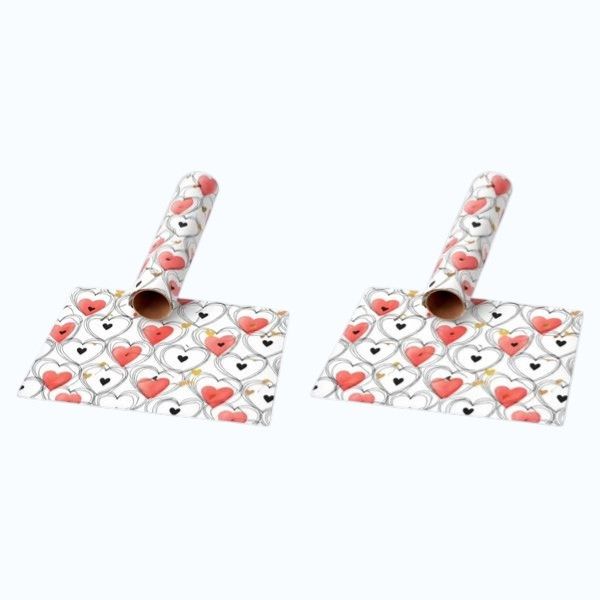 2 Pack - Heart Design Gift Wrapping Paper - White &amp; Red