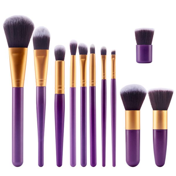 11 Piece Cosmetic Foundation Blush Soft Makeup Brush Set - Purple