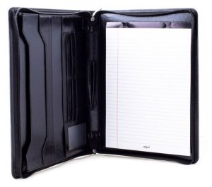 A4 Vitello Leather Zip-around Folder &amp; 30 Page Lined Exam pad - Black