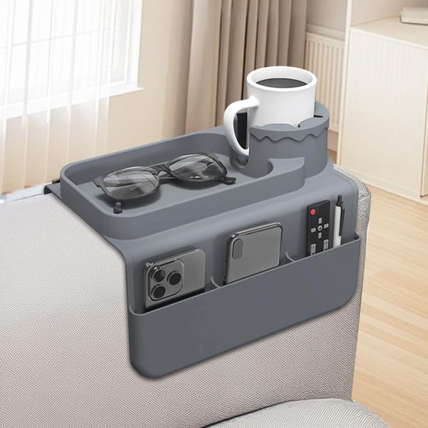 Gray Large Sofa Cup Holder Coaster - Thick Sofa Arms For Family Movie Night