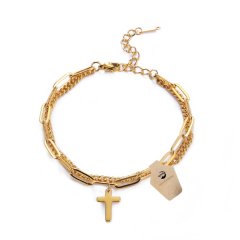 IPSTYLE Women's Cross Bracelets Stainless Steel Double Layer Bracelets