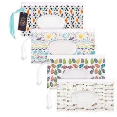 4 Pack Wet Wipe Pouch 10" x 6" Reusable Baby Wipes Dispenser - Colorful