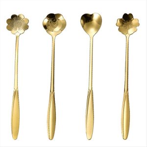 Stainless Steel Cherry Flower Gold Scoop Coffee Spoon Gift 13cm