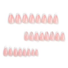 French White Edged Nude Nail Art With Glitter Almond Short False Nails