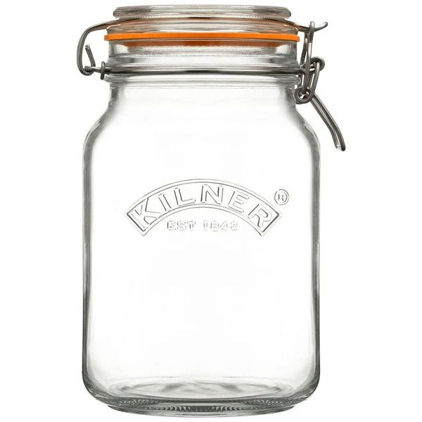Kilner Clip Top Square Storage Jar 1.5L Glass Preserving Pantry