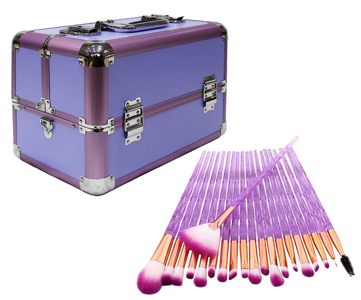 Professional Cosmetic Storage Case &amp; 20 Piece Make Up Brush Set - Rose Gold