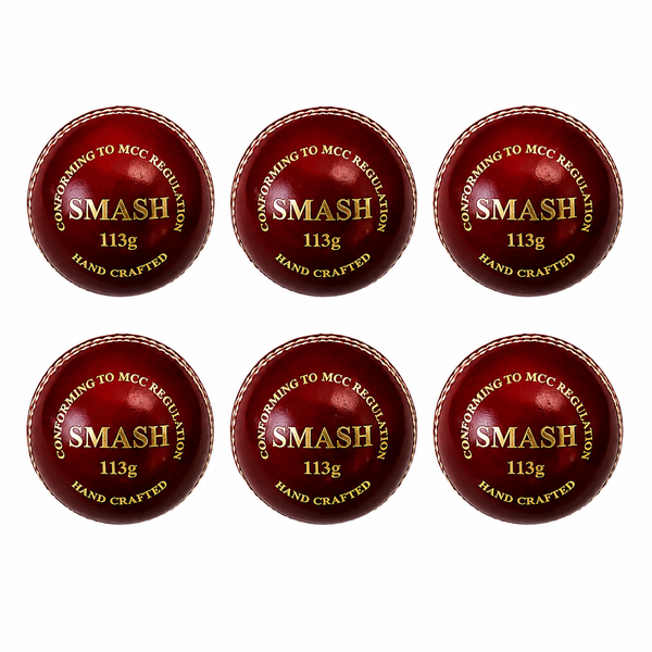 SMASH 113g 2-Piece Grip Cricket Ball - Red (Pack of 6)
