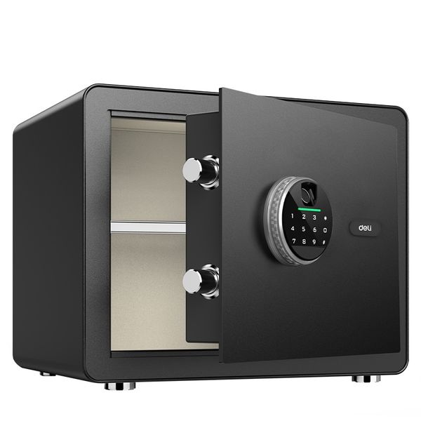 Deli Fingerprint Safe Box H250×W350×D250mm, Biometric Security Safe, Black