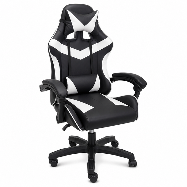 Gaming Chair Black and White Adjustable Armrests Lumbar Support