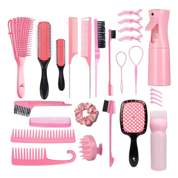 ALANES 27-In-1 Hair Brush Comb Set for Wet Dry Curly Hair Detangling - Pink