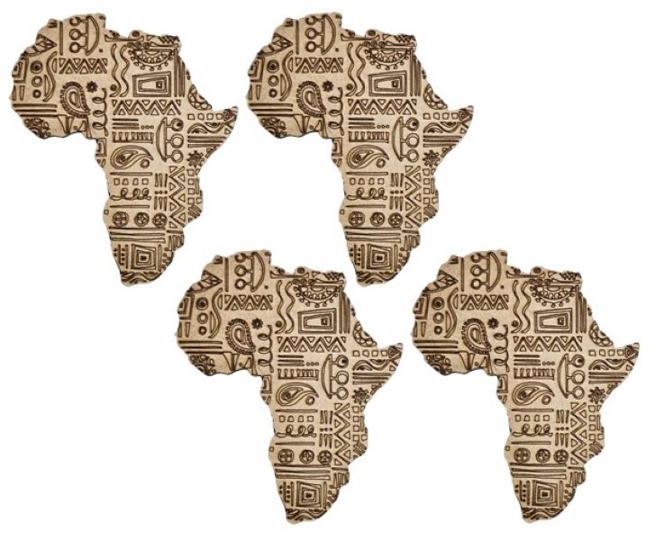 Africa Themed Coasters with Tribal Patterned etching (Set of 4)