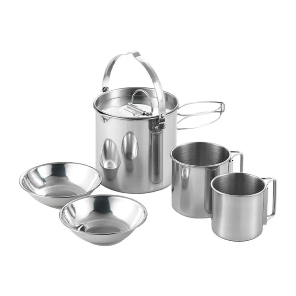 5 Piece Stainless Steel Stacked Camping Cookware Pot Cups &amp; Bowls FX-9115-7