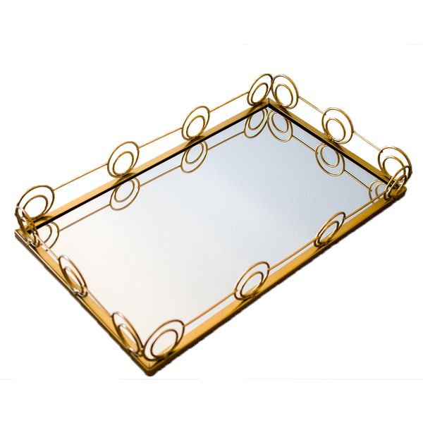 Gold Frame Rectangular 42 cm x 27 cm Glass Mirror Tray