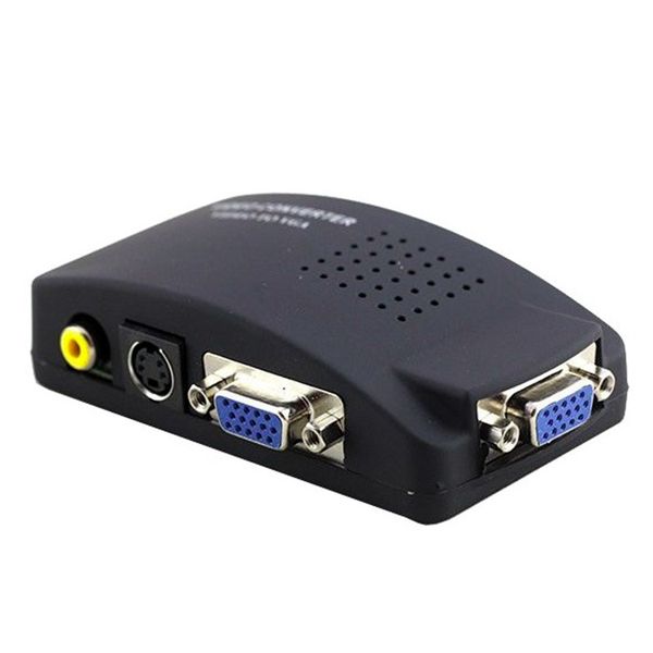 High Resolution AV /RCA to VGA S-Video Conversion Adapter Box Black