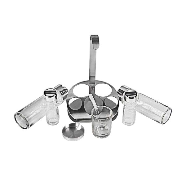 5 in 1 Glass Cruet Set &amp; Stainless Steel Stand