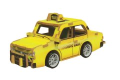 Wooden DIY 3D Taxi Puzzle with Pull Back Gear Box