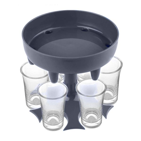 7 Piece Barware Wine Beverages Liquor Dispenser and 6 Shot Glass Holder