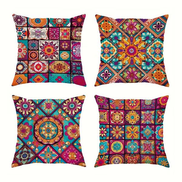 Colourful Boho Mandala Cushion Covers - 4 Piece Set
