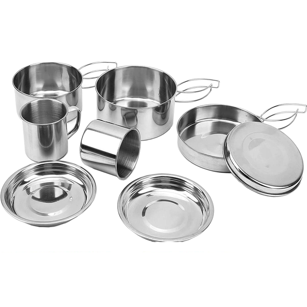 Stainless Steel Camping Cookware Kit Set Of 8 Pieces