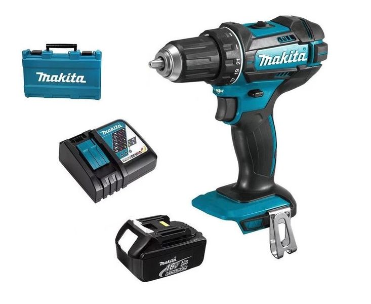 Makita DHP482RFE 18V Cordless Driver Drill, Battery and Charger Combo